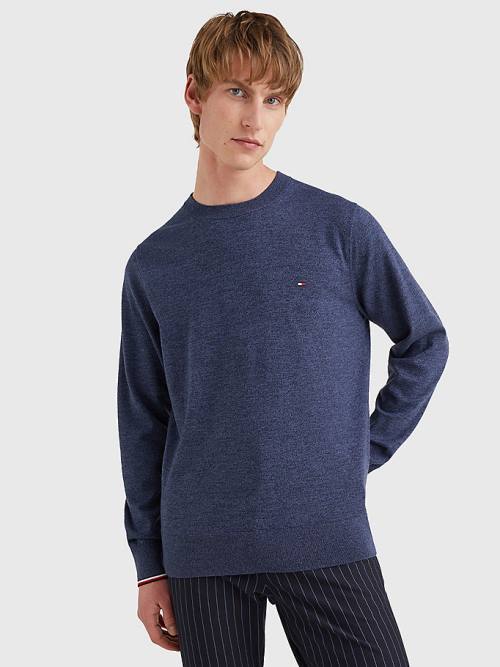 Tommy Hilfiger TH Flex Tipped Cuffs Jumper Moški Puloverji Modra | TH042LKG