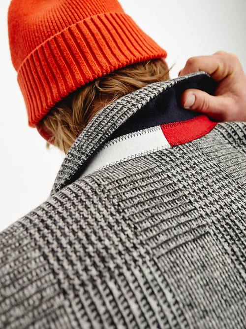 Tommy Hilfiger TH Flex Wool Blend Check Moški Plašč Siva | TH715TGB