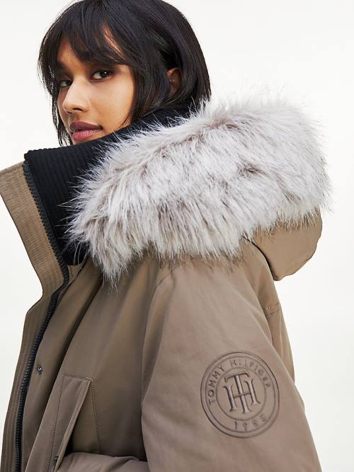 Tommy Hilfiger TH Protect Down Faux Fur Parka Ženske Plašč Rjav | TH643YEP