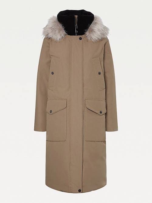 Tommy Hilfiger TH Protect Down Faux Fur Parka Ženske Plašč Rjav | TH643YEP