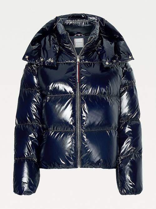 Tommy Hilfiger TH Protect Glossy Down-Filled Puffer Ženske Jakne Modra | TH085EVP