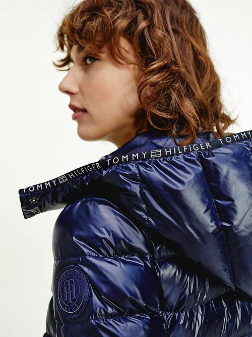 Tommy Hilfiger TH Protect High-Shine Down Puffer Ženske Jakne Modra | TH947AMN