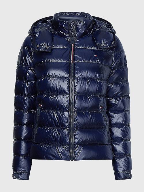 Tommy Hilfiger TH Protect High-Shine Down Puffer Ženske Jakne Modra | TH947AMN