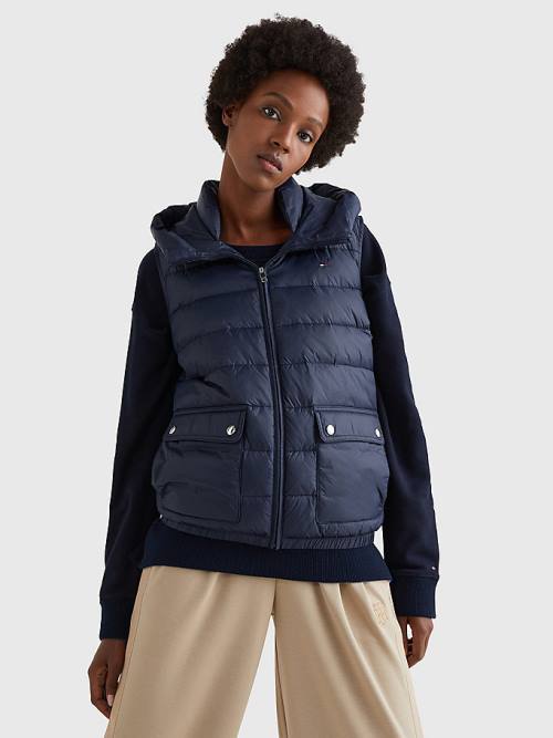 Tommy Hilfiger TH Protect Hooded Padded Vest Ženske Plašč Modra | TH479MAS