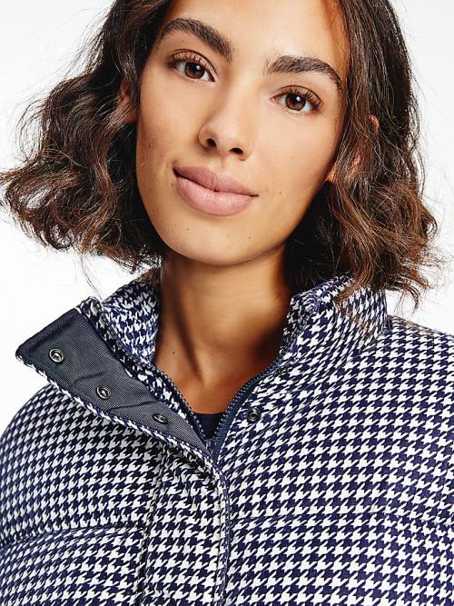 Tommy Hilfiger TH Protect Houndstooth Relaxed Down Ženske Jakne Modra | TH760WDS