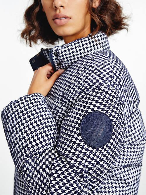 Tommy Hilfiger TH Protect Houndstooth Relaxed Down Ženske Jakne Modra | TH760WDS