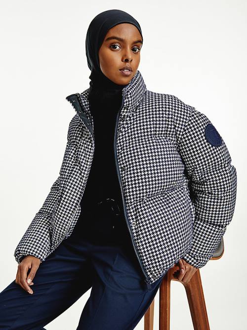 Tommy Hilfiger TH Protect Houndstooth Relaxed Down Ženske Jakne Modra | TH760WDS