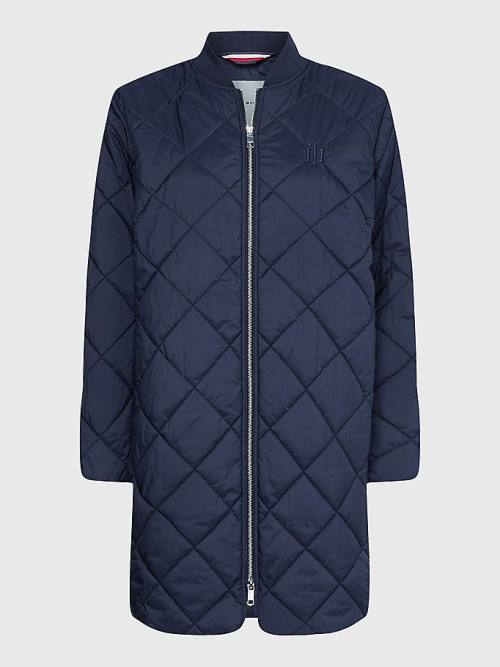 Tommy Hilfiger TH Protect Longline Quilted Bomber Coat Ženske Jakne Modra | TH170KCU