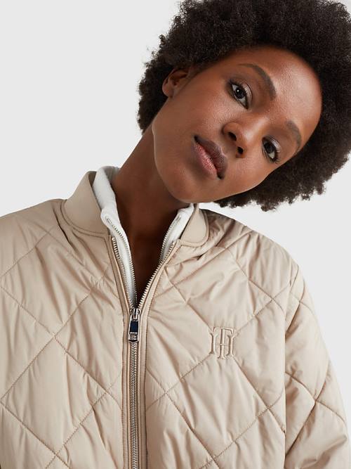 Tommy Hilfiger TH Protect Longline Quilted Bomber Coat Ženske Jakne Bež | TH370MTI