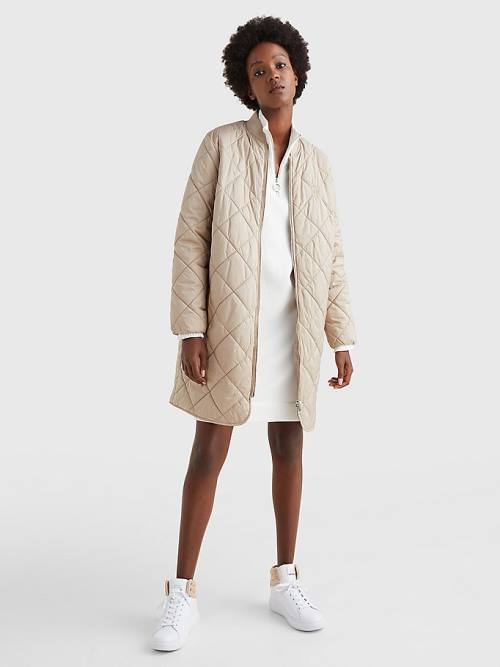 Tommy Hilfiger TH Protect Longline Quilted Bomber Coat Ženske Jakne Bež | TH370MTI