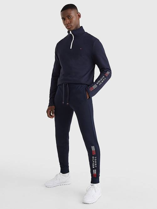 Tommy Hilfiger TH Stretch Cuffed Logo Joggers Moški Pižama Modra | TH681XUK