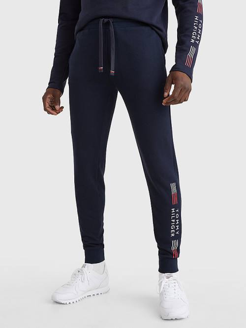 Tommy Hilfiger TH Stretch Cuffed Logo Joggers Moški Pižama Modra | TH681XUK