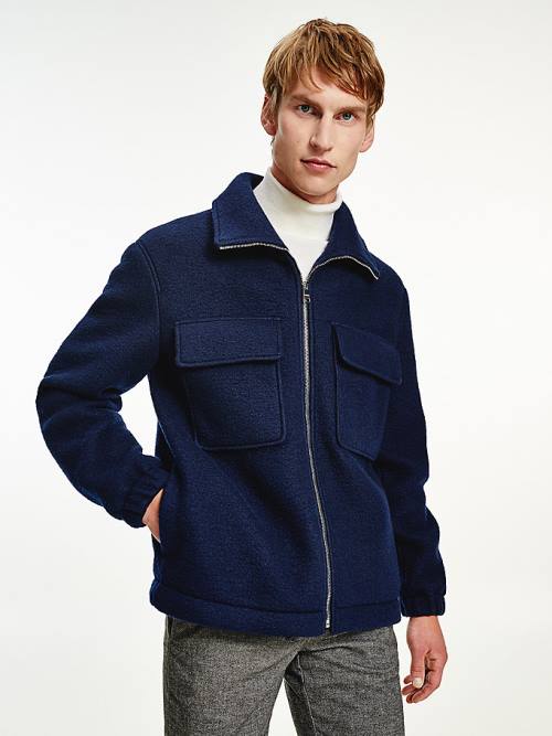 Tommy Hilfiger TH Tech Wool Blend Zip-Thru Shacket Moški Jakne Modra | TH812JUL