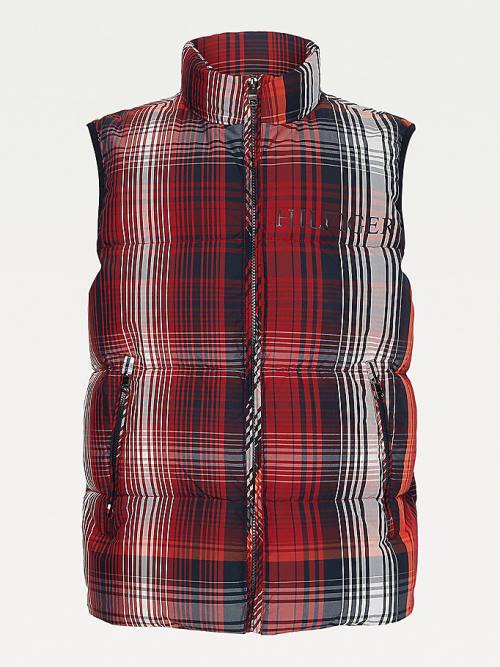 Tommy Hilfiger TH Warm High Loft Check Vest Moški Plašč Rdeča | TH274ZGR