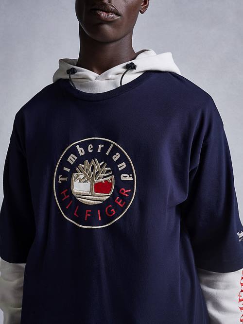 Tommy Hilfiger TOMMYXTIMBERLAND Dual Gender Logo Moški Majice Modra | TH975PVU