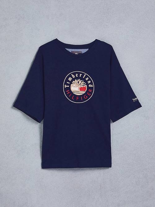 Tommy Hilfiger TOMMYXTIMBERLAND Dual Gender Logo Moški Majice Modra | TH975PVU