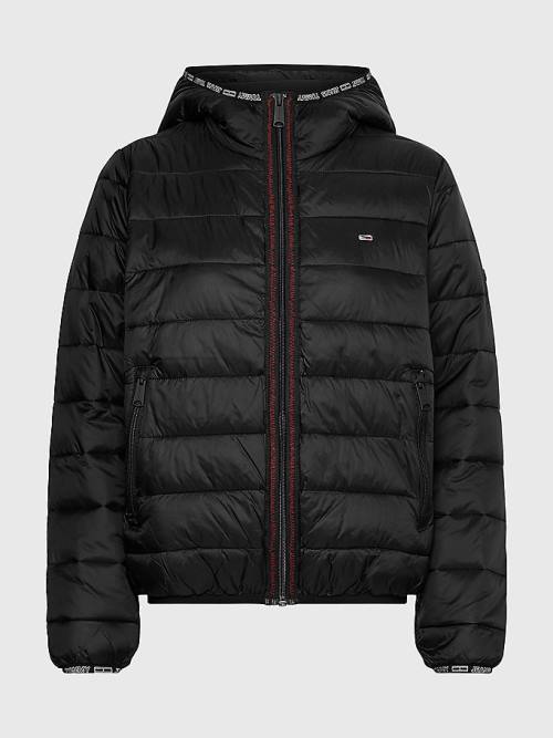 Tommy Hilfiger Tape Detail Quilted Hooded Ženske Jakne Črna | TH845KDQ