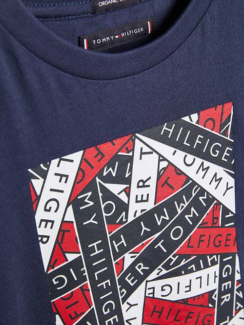 Tommy Hilfiger Tape Logo Organic Cotton Fantje Majice Modra | TH843MYF