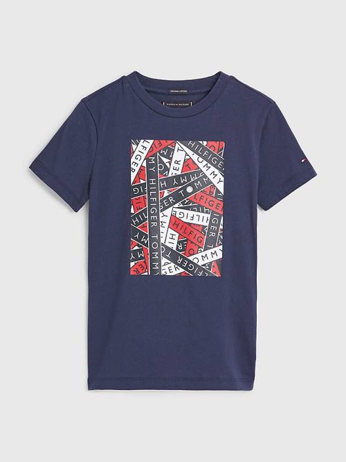 Tommy Hilfiger Tape Logo Organic Cotton Fantje Majice Modra | TH843MYF