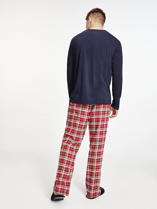 Tommy Hilfiger Tartan Flannel And Slippers Set Moški Pižama Modra | TH426APD