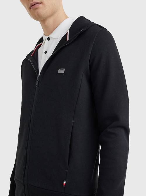 Tommy Hilfiger Tech Essentials Hooded Zip-Thru Moški Pulover s kapuco Črna | TH154JPN