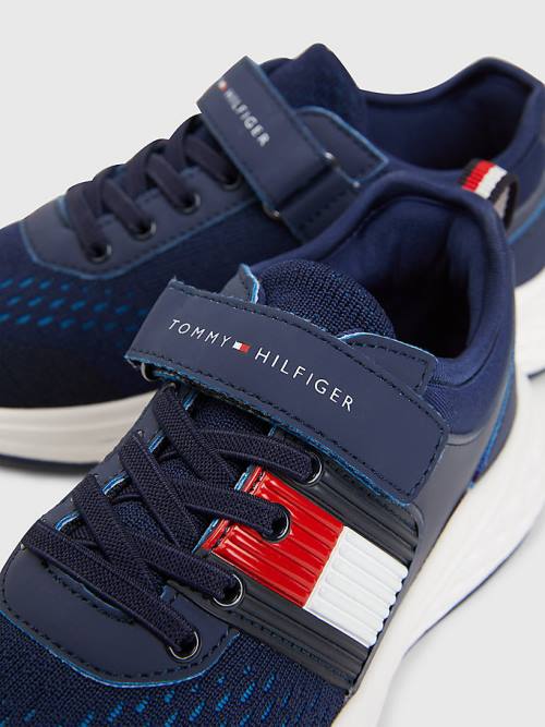 Tommy Hilfiger Textured Flag Mesh Panel Fantje Superge Modra | TH234FSN