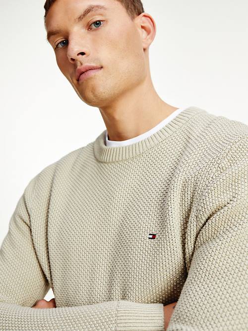 Tommy Hilfiger Textured Relaxed Fit Jumper Moški Puloverji Kaki | TH471EPN