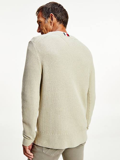 Tommy Hilfiger Textured Relaxed Fit Jumper Moški Puloverji Kaki | TH471EPN