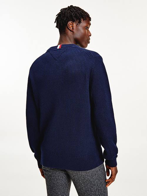 Tommy Hilfiger Textured Relaxed Fit Jumper Moški Puloverji Modra | TH475ZGJ