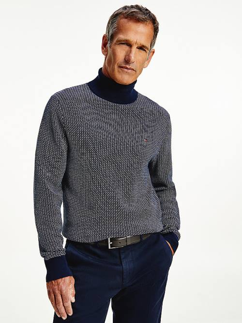 Tommy Hilfiger Textured Roll Neck Jumper Moški Puloverji Modra | TH769HSA