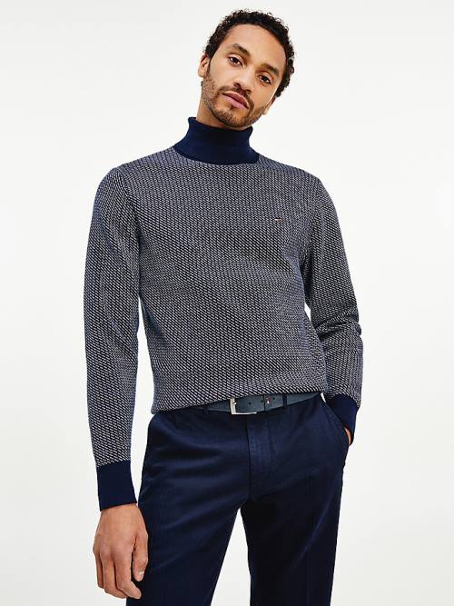 Tommy Hilfiger Textured Roll Neck Jumper Moški Puloverji Modra | TH769HSA