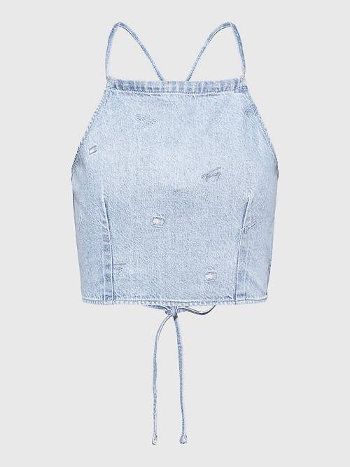 Tommy Hilfiger Tie Back Denim Chambray Top Ženske Srajce Denim | TH581CNB