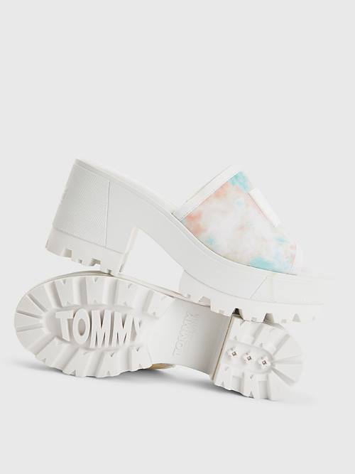 Tommy Hilfiger Tie-Dye Block Heel Mules Ženske Sandali Bela | TH295RBS