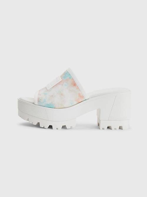 Tommy Hilfiger Tie-Dye Block Heel Mules Ženske Sandali Bela | TH295RBS