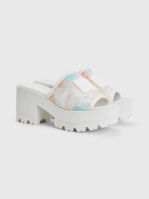 Tommy Hilfiger Tie-Dye Block Heel Mules Ženske Sandali Bela | TH295RBS