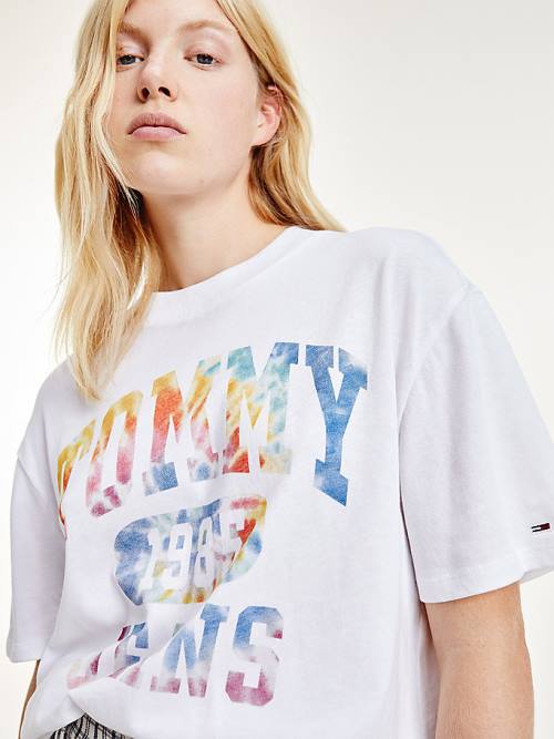 Tommy Hilfiger Tie-Dye Logo Oversized Ženske Majice Bela | TH294VKL