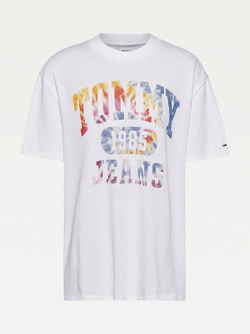 Tommy Hilfiger Tie-Dye Logo Oversized Ženske Majice Bela | TH294VKL