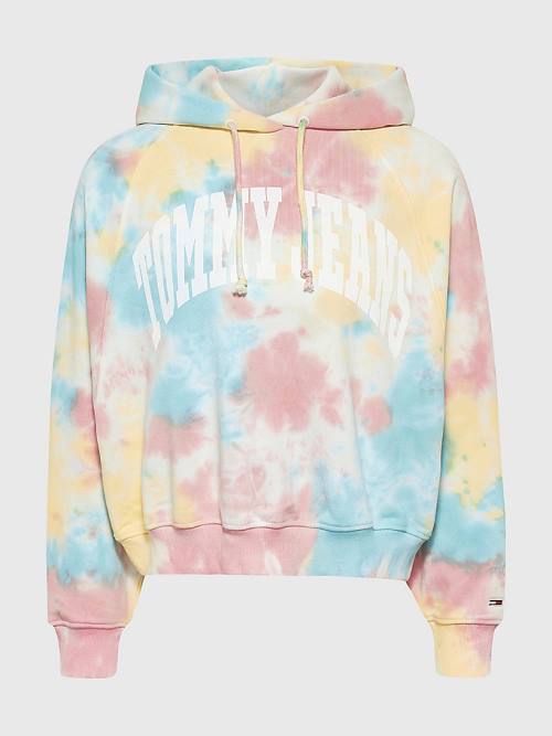 Tommy Hilfiger Tie-Dye Varsity Logo Boxy Ženske Pulover s kapuco Bela | TH502TCJ