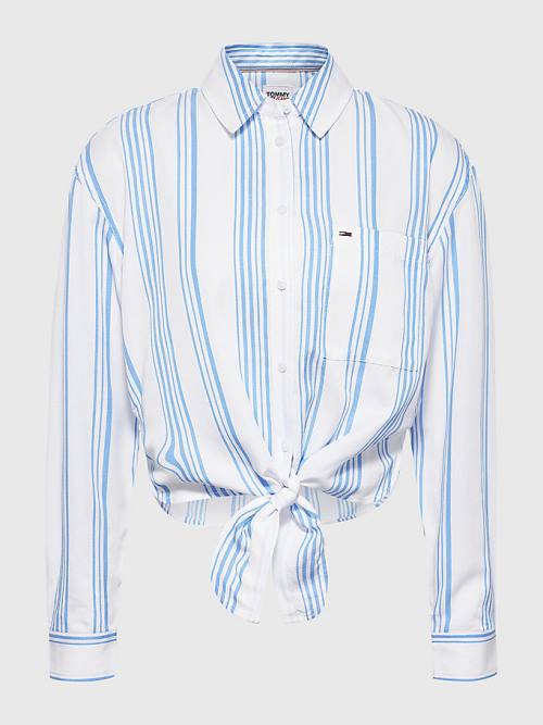 Tommy Hilfiger Tie-Front Stripe Ženske Srajce Modra | TH270JZK