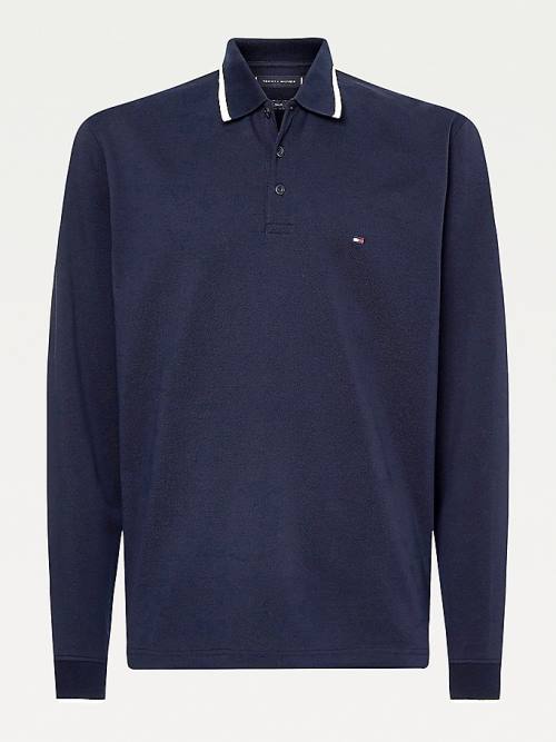 Tommy Hilfiger Tipped Long Sleeve Regular Fit Moški Polo Majica Modra | TH204KQC