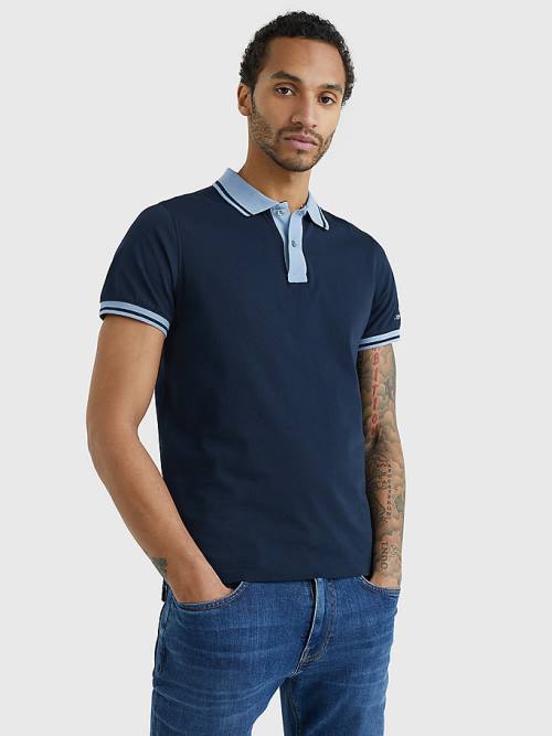 Tommy Hilfiger Tipped Slim Fit Jersey Moški Polo Majica Modra | TH301EDV