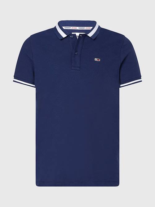 Tommy Hilfiger Tipped Stretch Slim Fit Moški Polo Majica Modra | TH813MLA