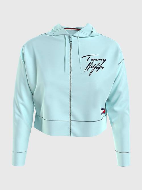 Tommy Hilfiger Tommy 85 Signature Logo Cropped Ženske Pulover s kapuco Modra | TH304DMA