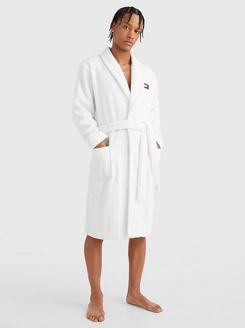 Tommy Hilfiger Tommy 85 Signature Logo Towelling Robe Moški Pižama Bela | TH893GDO