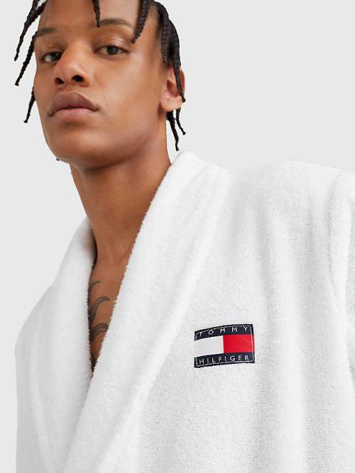 Tommy Hilfiger Tommy 85 Signature Logo Towelling Robe Moški Pižama Bela | TH893GDO