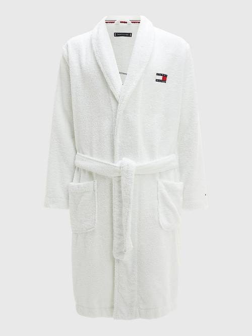 Tommy Hilfiger Tommy 85 Signature Logo Towelling Robe Moški Pižama Bela | TH893GDO