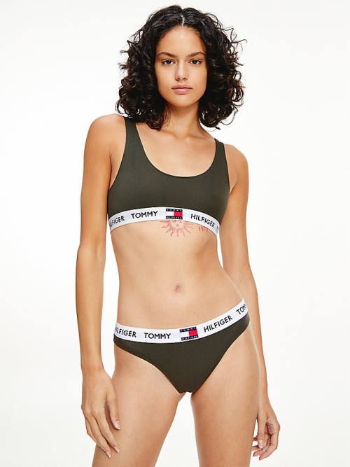 Tommy Hilfiger Tommy 85 Stretch Cotton Logo Thong Ženske Spodnje Perilo Kaki | TH437UCK