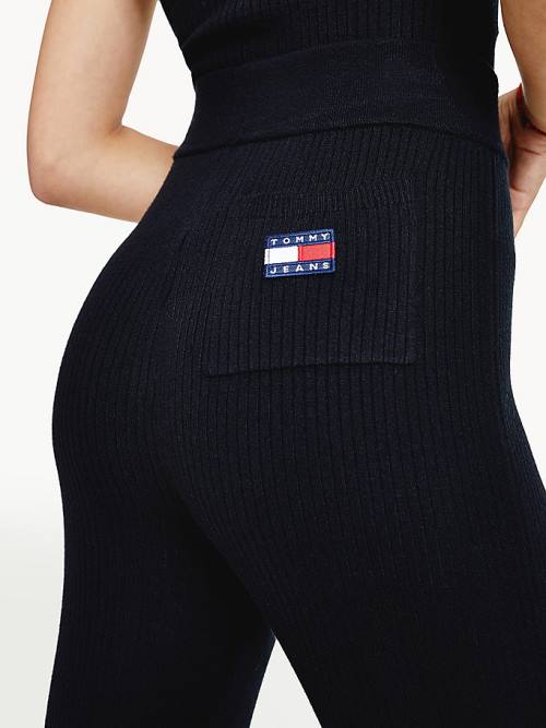 Tommy Hilfiger Tommy Badge A-Line Ribbed Ženske Hlače Črna | TH475IFS