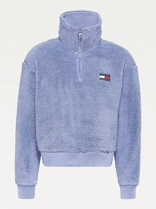 Tommy Hilfiger Tommy Badge Boxy Plush Fleece Sweatshirt Ženske Pulover s kapuco Vijolična | TH942UBA