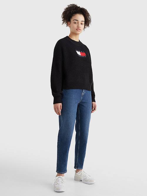 Tommy Hilfiger Tommy Badge Chunky Knit Jumper Ženske Puloverji Črna | TH709AGP